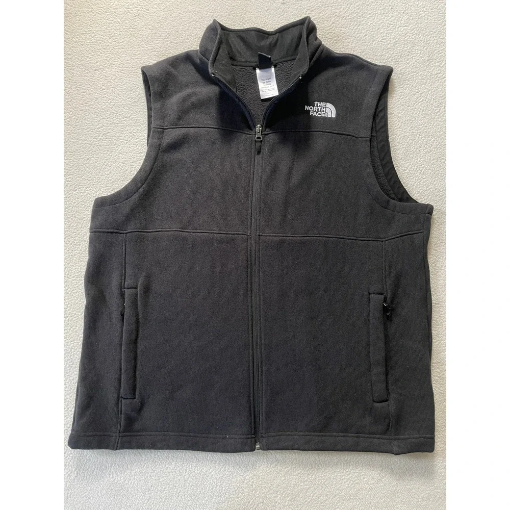 The North Face Mens XL Vest Black Circular Design‎ Fleece Full Zip